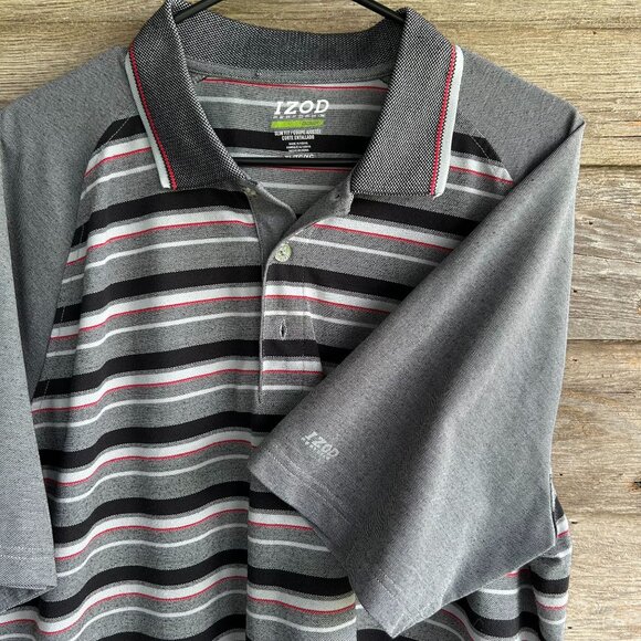 Izod Men's Slim Fit Polo Shirt Gray Striped Size XL Polyester/Cotton Blend - Picture 5 of 9